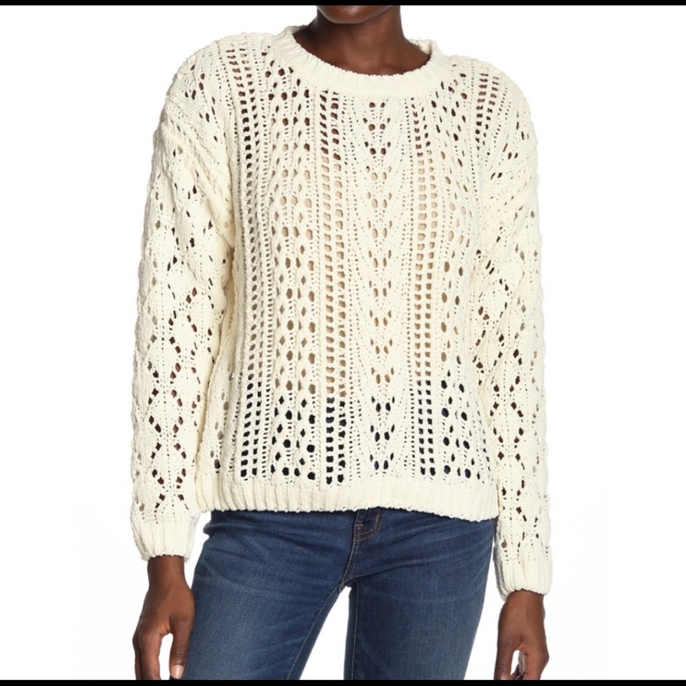 Olivia Sky Open Stitch Crochet Sweater
